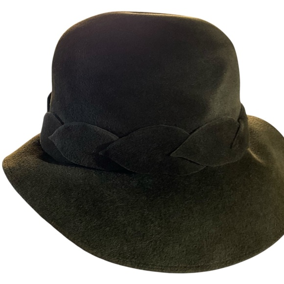 Patricia Underwood Dark Green Wool Felt Wide Brim Designer Hat main image 6